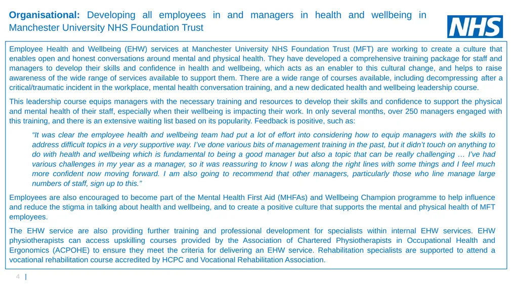 Growing OHWB Together: Inspirational Case Studies - slide 4 of 15