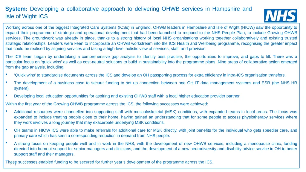 Growing OHWB Together: Inspirational Case Studies - slide 7 of 15