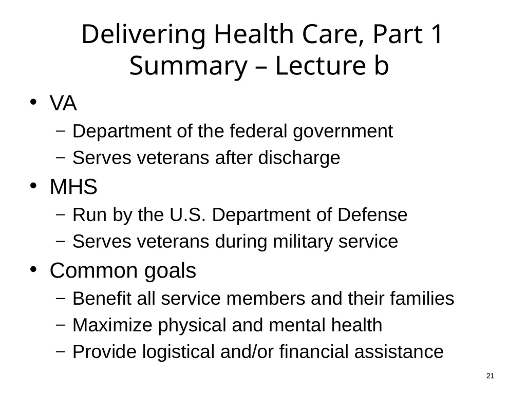 Introduction to Health Care and Public Health in - slide 21 of 24