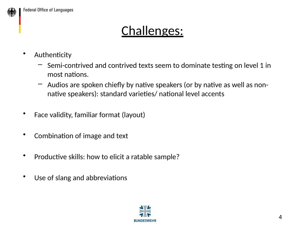 The Development of Testing Materials on Level 1 - slide 4 of 19