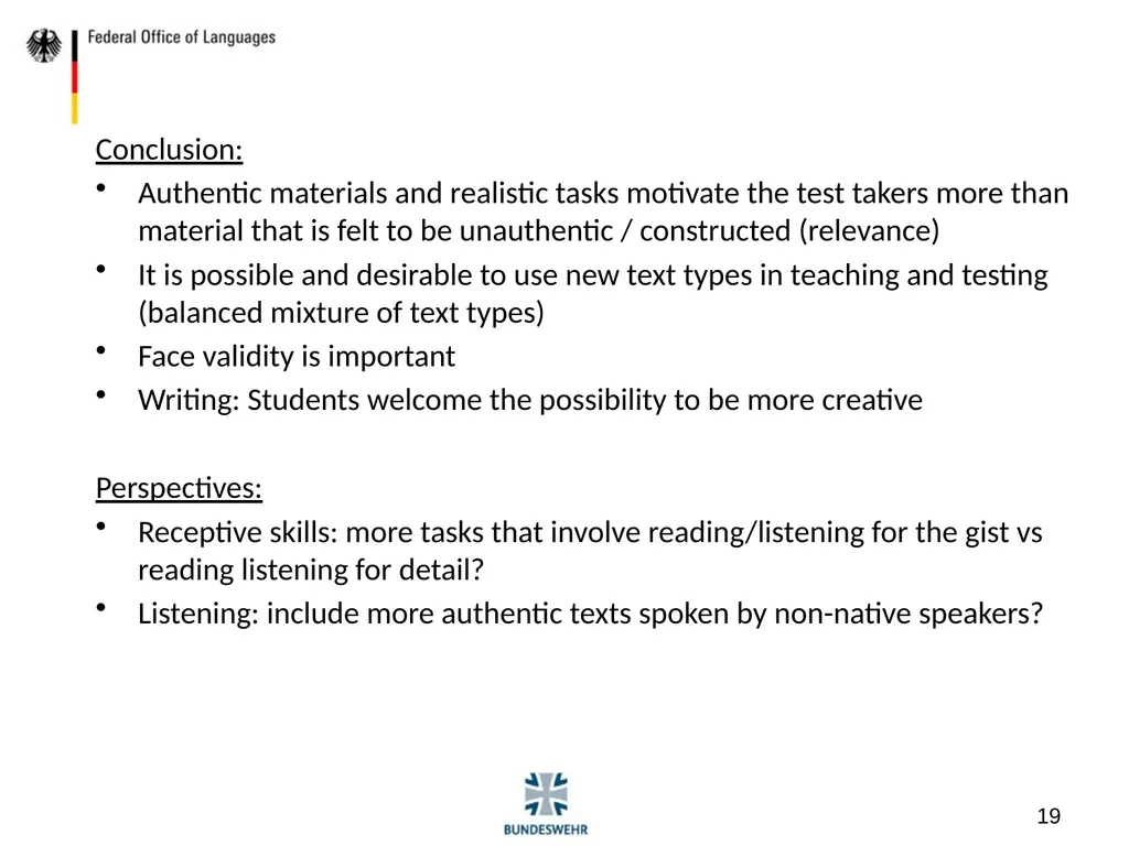 The Development of Testing Materials on Level 1 - slide 19 of 19