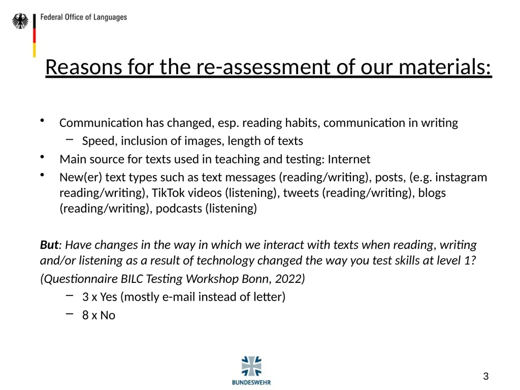 The Development of Testing Materials on Level 1 - slide 3 of 19