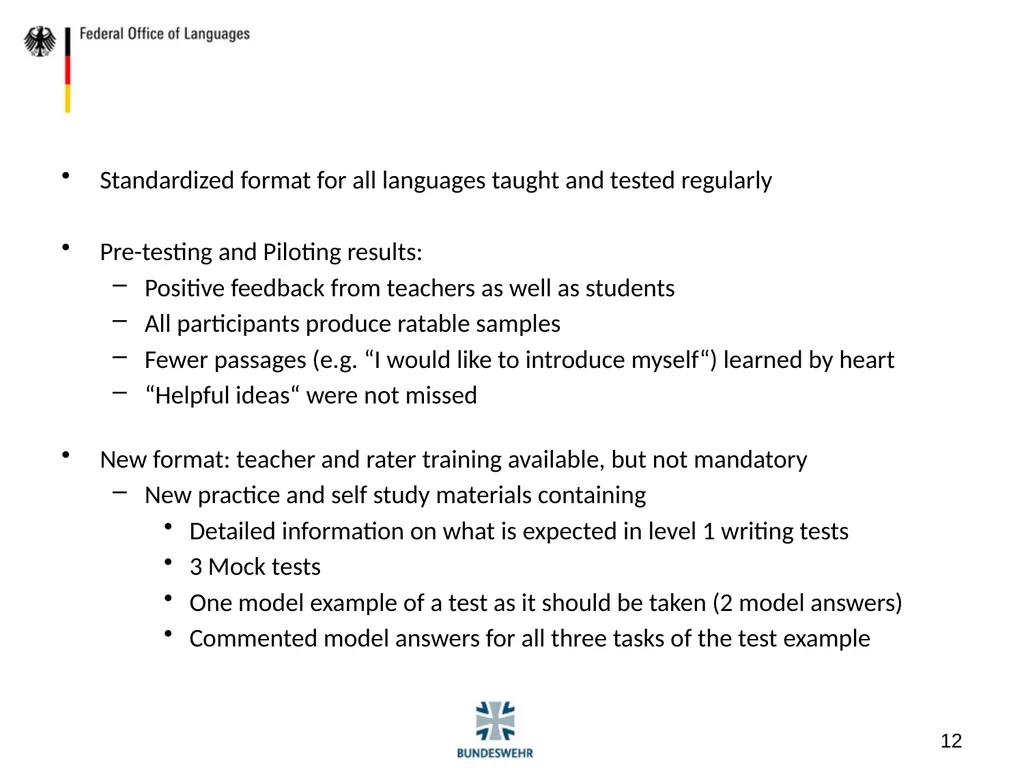 The Development of Testing Materials on Level 1 - slide 12 of 19
