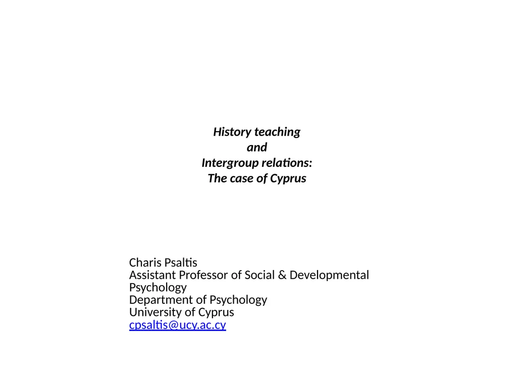 History teaching and Intergroup relations: The - slide 1 of 28