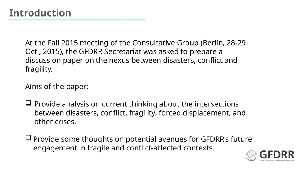 DISASTERS, CONFLICT & FRAGILITY: A JOINT AGENDA - slide 2 of 12