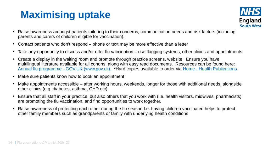 Flu vaccinations 2024/25 Toolkit for GP Practices: - slide 14 of 16