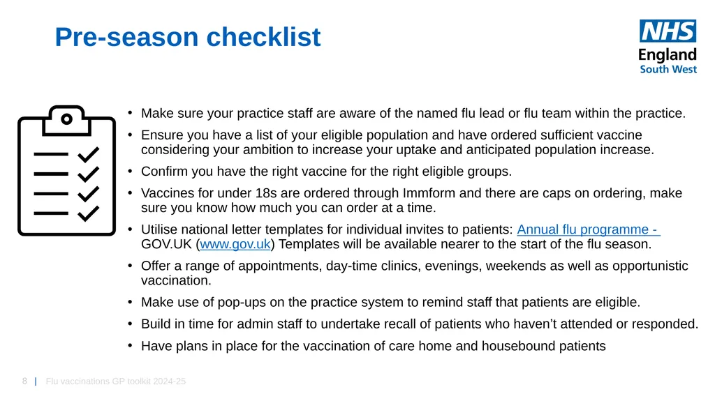 Flu vaccinations 2024/25 Toolkit for GP Practices: - slide 8 of 16