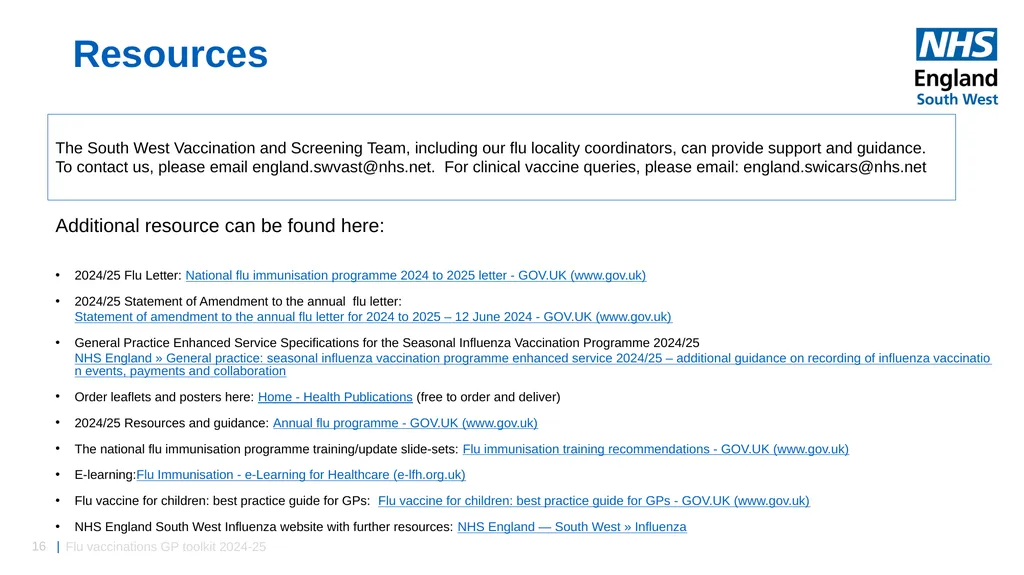 Flu vaccinations 2024/25 Toolkit for GP Practices: - slide 16 of 16