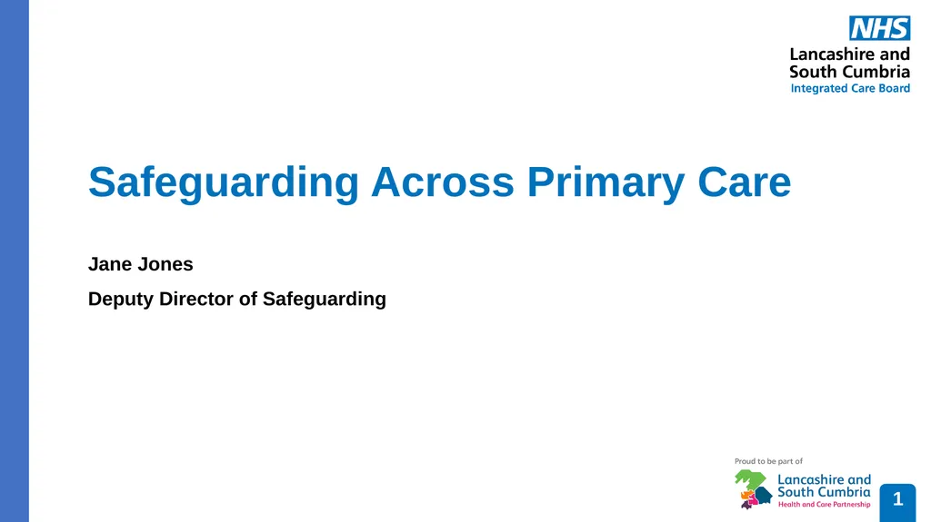 Safeguarding Across Primary Care Jane Jones Deputy