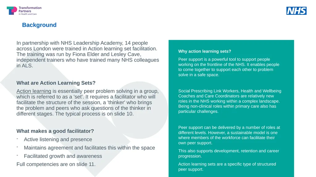 Action Learning Set Facilitator training for - slide 2 of 11