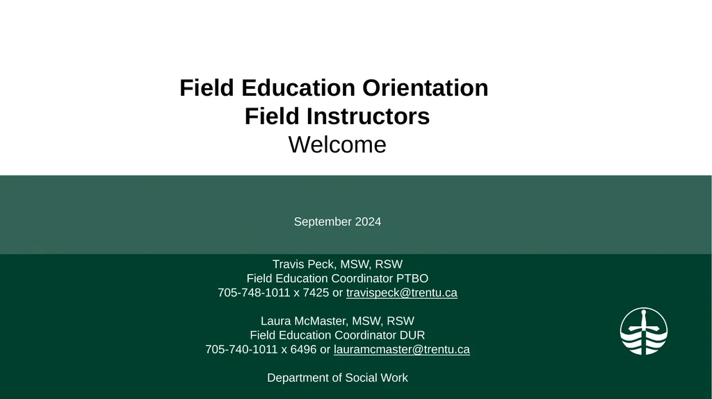 Field Education Orientation Field Instructors