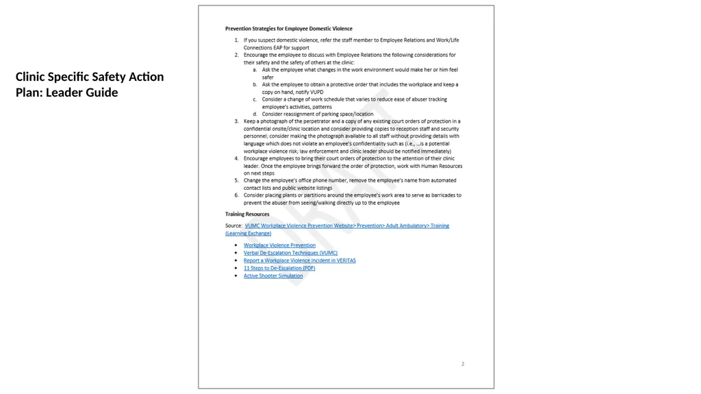 VMG Workplace Violence Prevention Committee: - slide 10 of 12