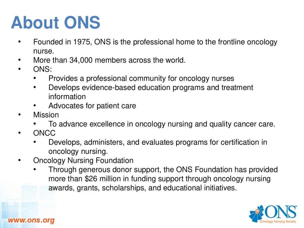 Oncology Nursing Society and (Enter School Name) - slide 3 of 9