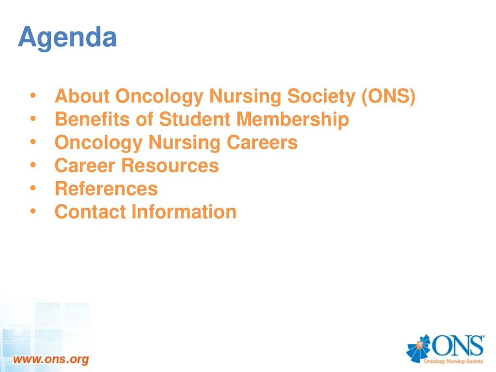 Oncology Nursing Society and (Enter School Name) - slide 2 of 9