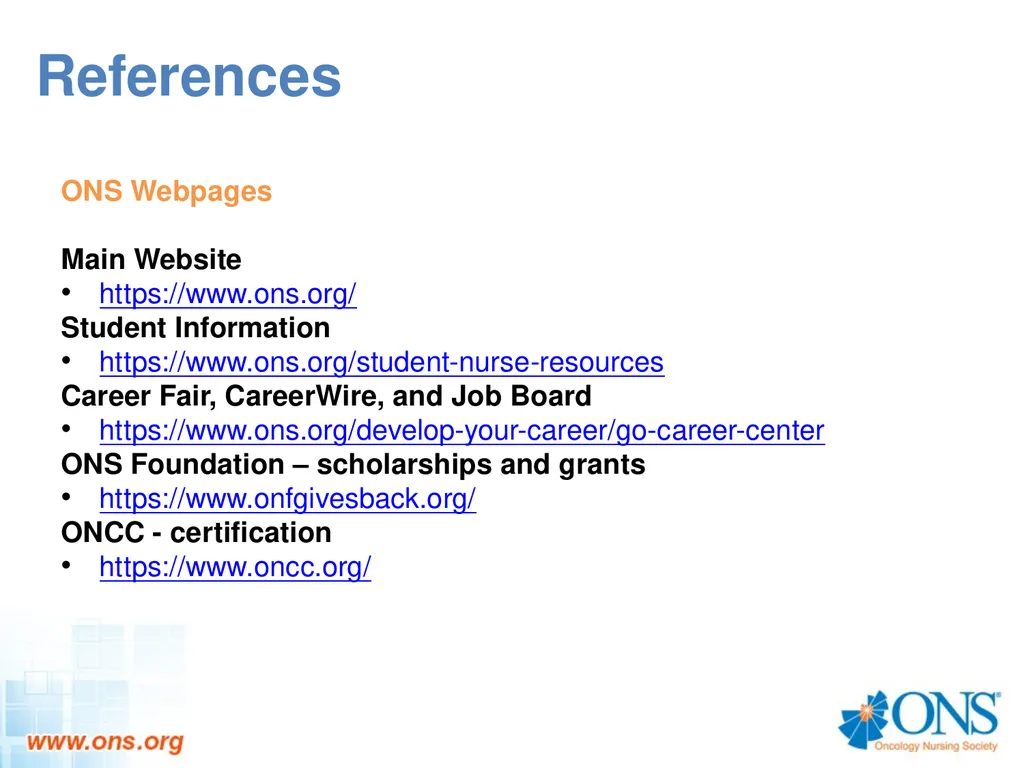 Oncology Nursing Society and (Enter School Name) - slide 7 of 9