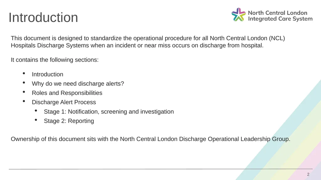Discharge Alerts: Standard Operating Procedure - slide 2 of 12