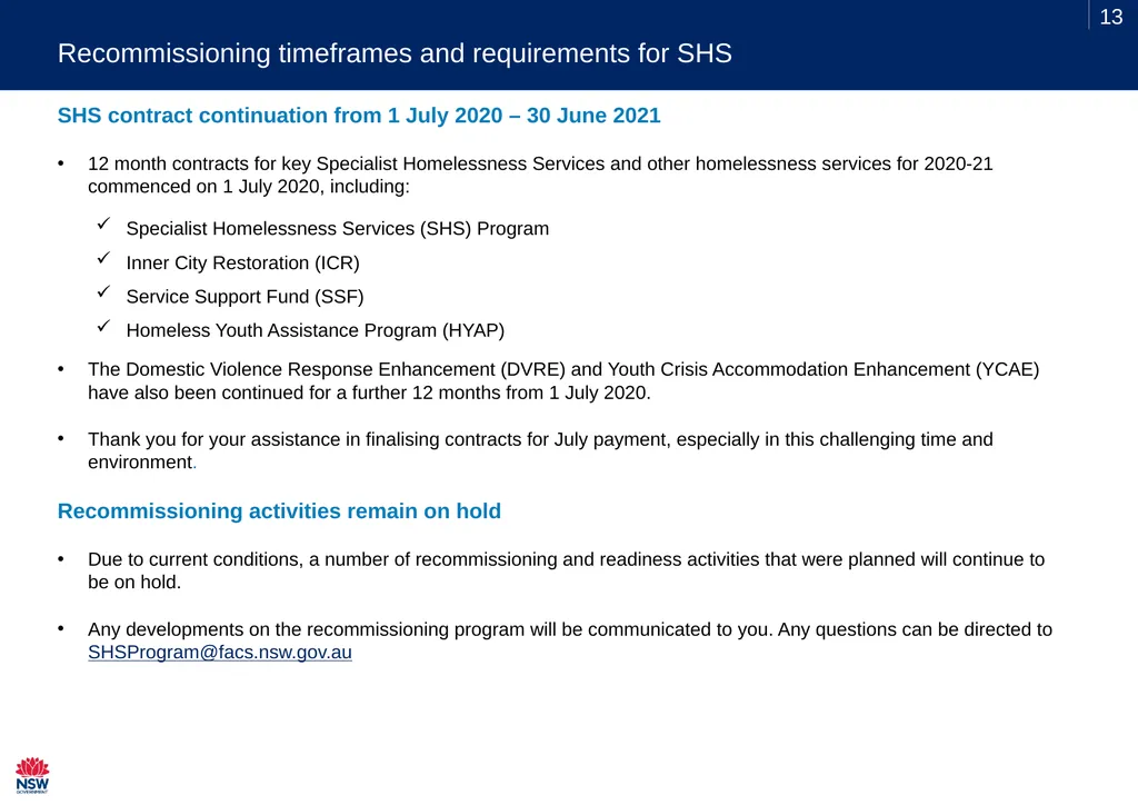 SHS Sector Webinar Thursday 13 August 2020 - slide 13 of 14