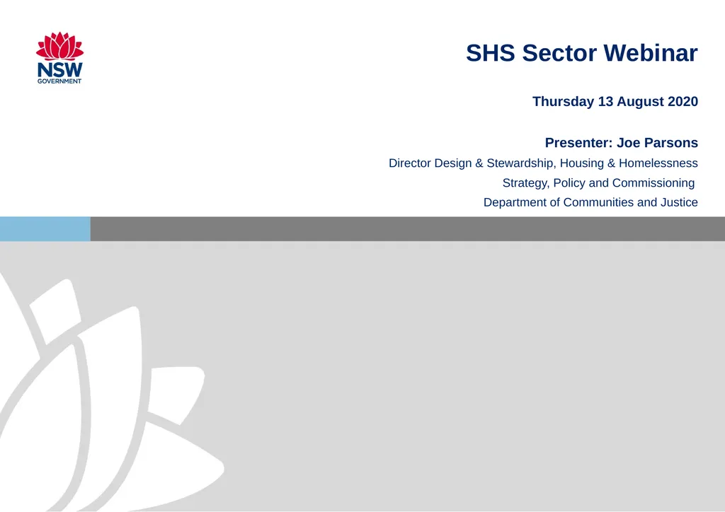 SHS Sector Webinar Thursday 13 August 2020 - slide 1 of 14