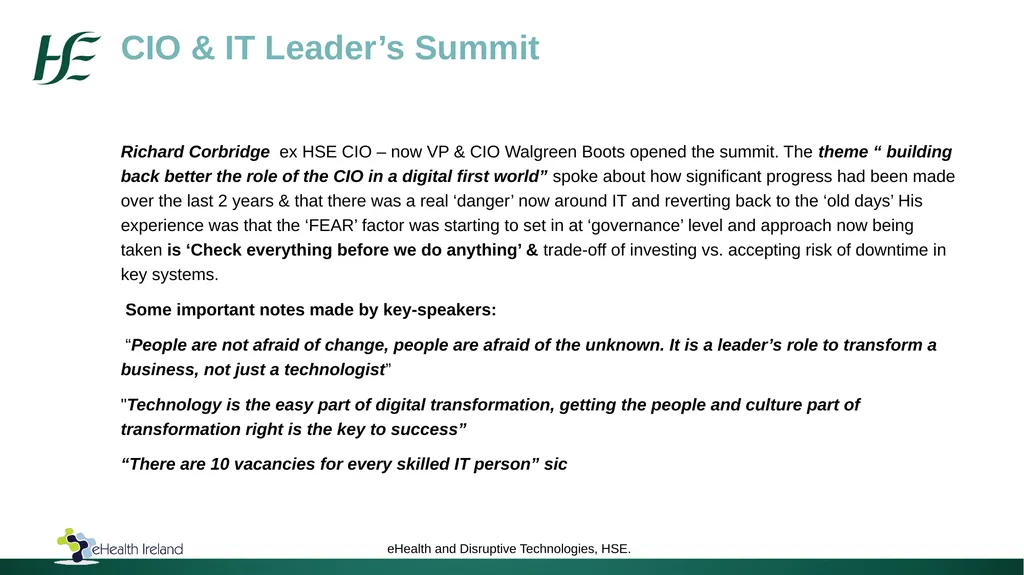 Shared Learning - CIO Leaders Summit Croke Park - slide 2 of 9