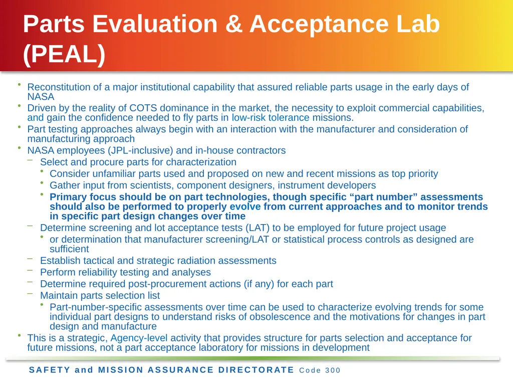 Jesse Leitner, Chief SMA Engineer, NASA GSFC Jesse - slide 15 of 23