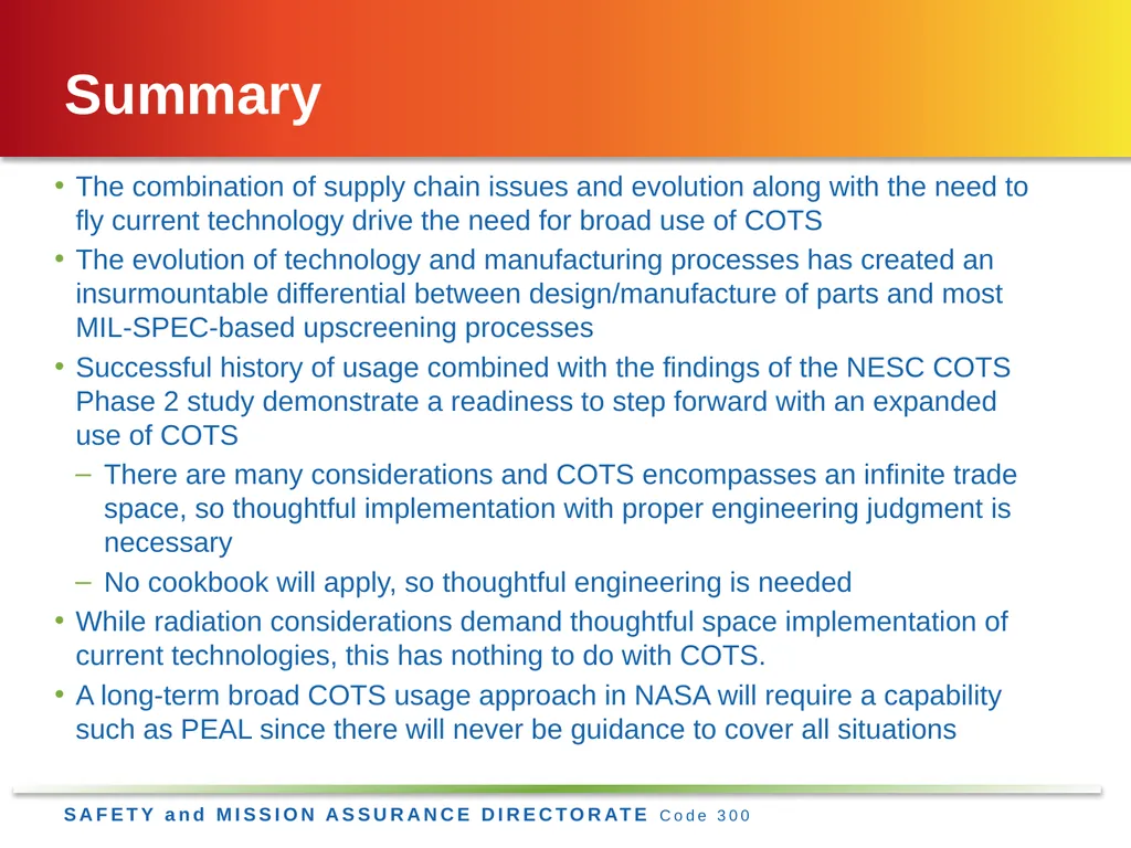 Jesse Leitner, Chief SMA Engineer, NASA GSFC Jesse - slide 16 of 23