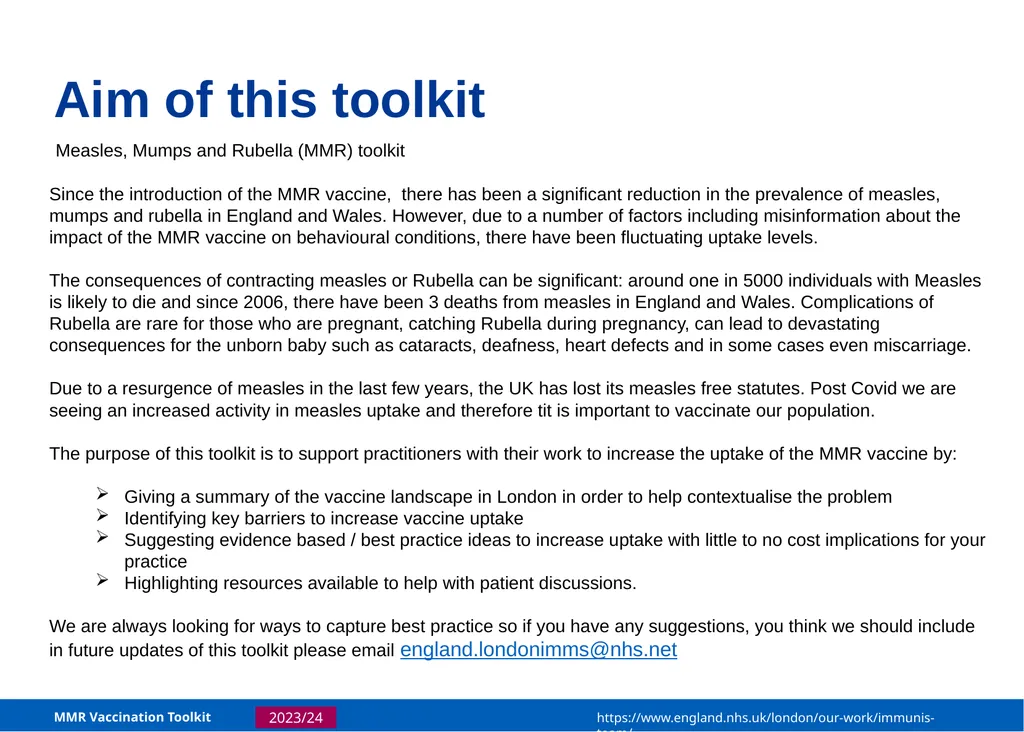 MMR Vaccination Programme Toolkit for improving - slide 2 of 35
