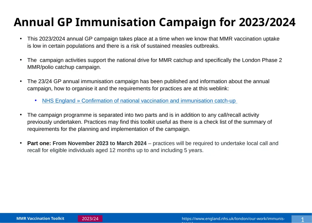 MMR Vaccination Programme Toolkit for improving - slide 4 of 35