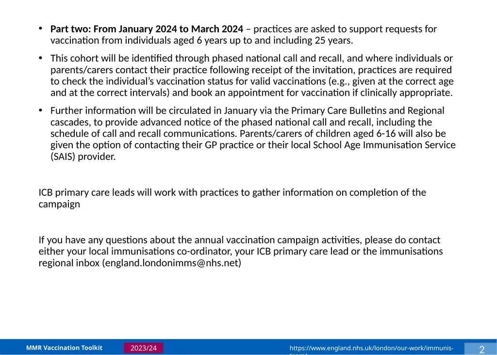 MMR Vaccination Programme Toolkit for improving - slide 5 of 35