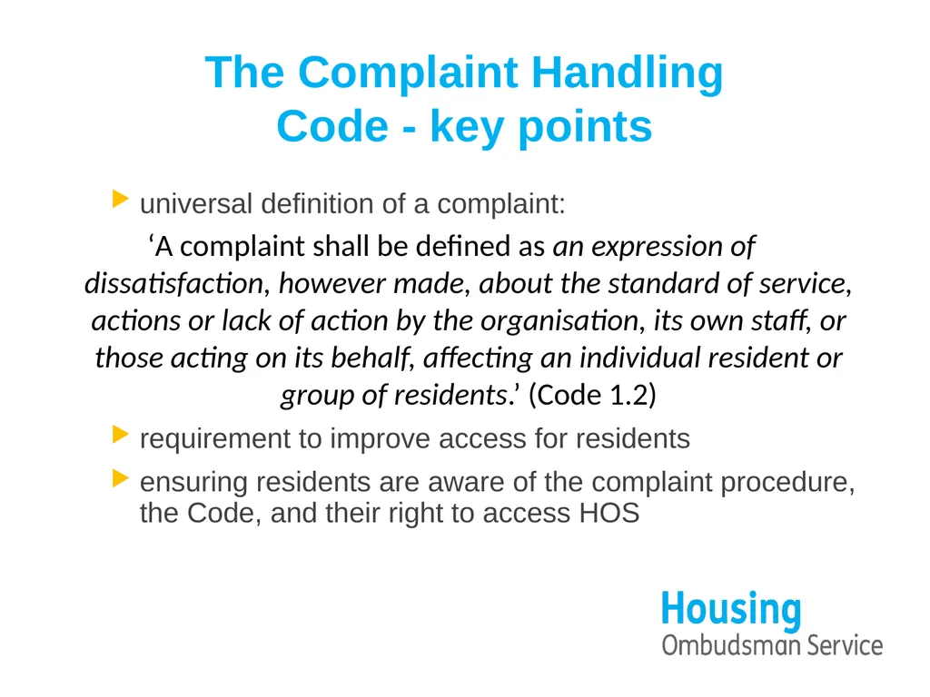 A new Complaint Handling Code for the sector - slide 6 of 14