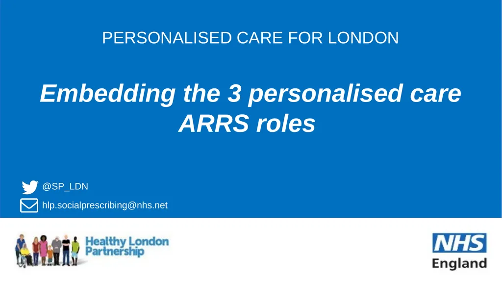 1 PERSONALISED CARE FOR LONDON Embedding the 3 - slide 1 of 23