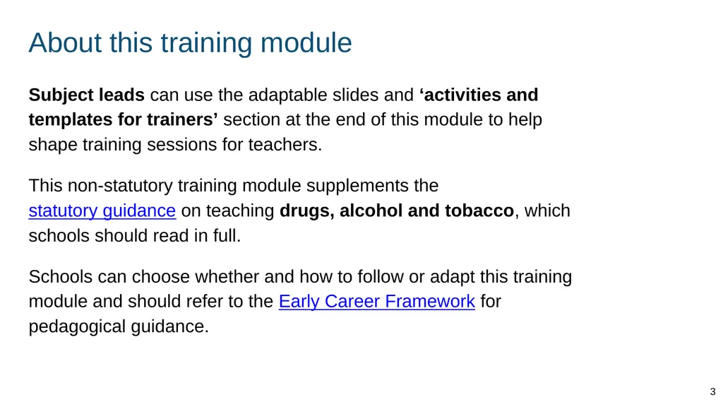 Teaching about drugs, alcohol and tobacco Part of: - slide 3 of 90