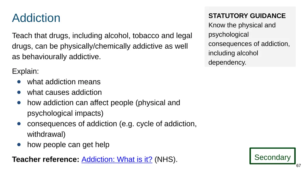 Teaching about drugs, alcohol and tobacco Part of: - slide 67 of 90