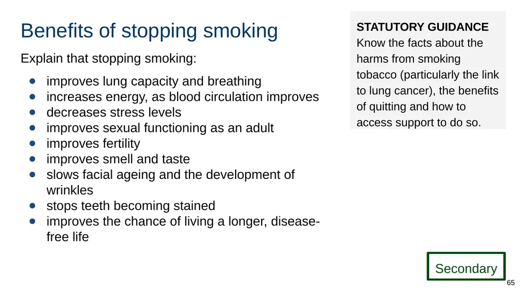Teaching about drugs, alcohol and tobacco Part of: - slide 65 of 90