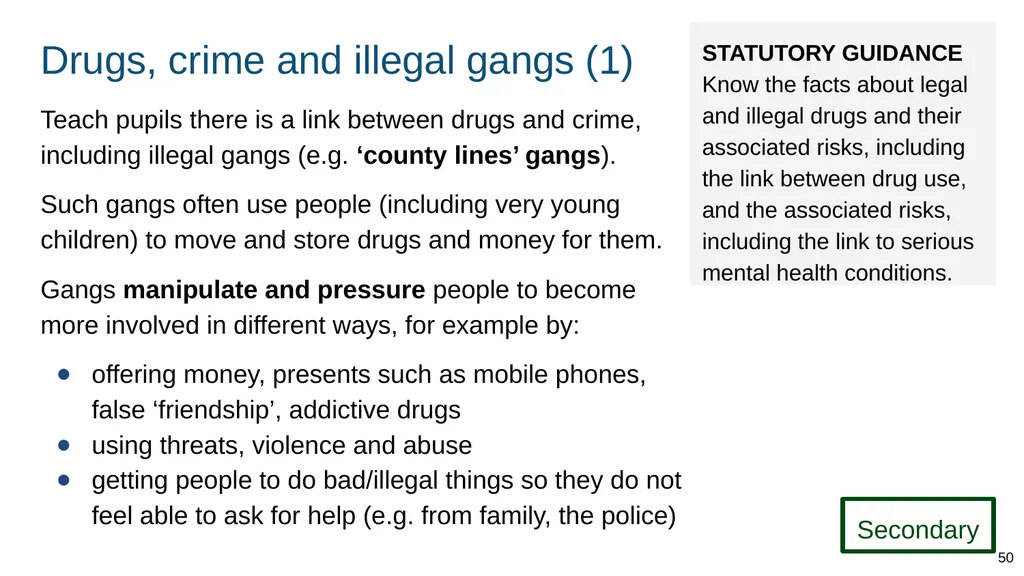 Teaching about drugs, alcohol and tobacco Part of: - slide 50 of 90