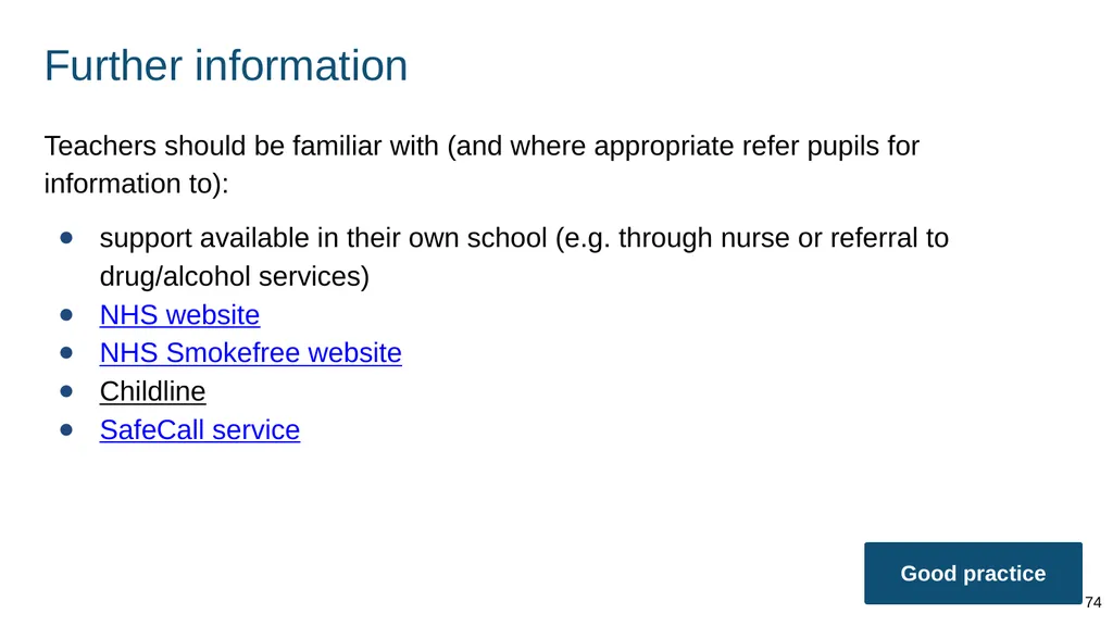 Teaching about drugs, alcohol and tobacco Part of: - slide 74 of 90