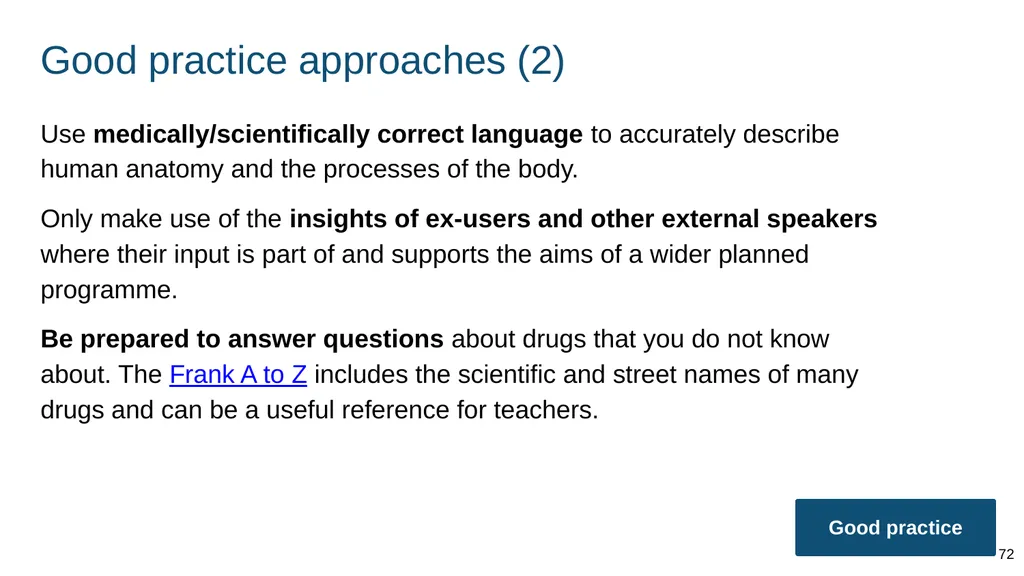 Teaching about drugs, alcohol and tobacco Part of: - slide 72 of 90