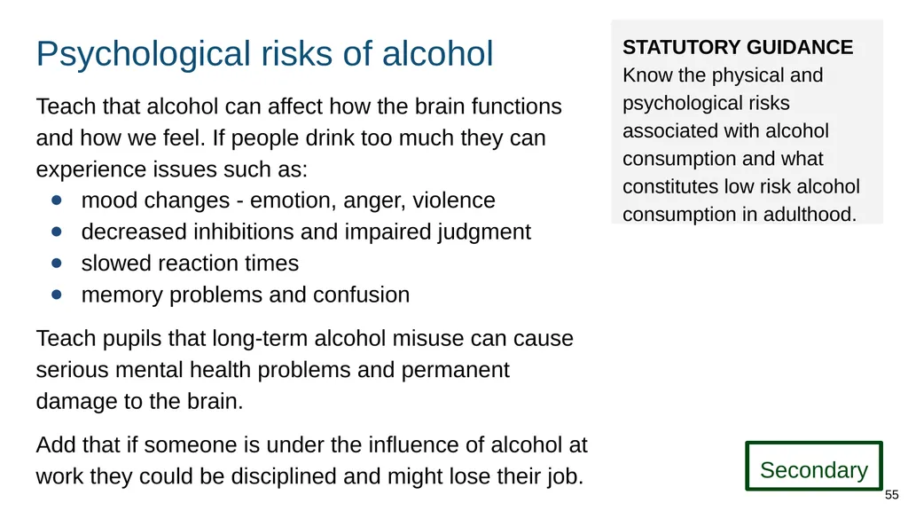 Teaching about drugs, alcohol and tobacco Part of: - slide 55 of 90