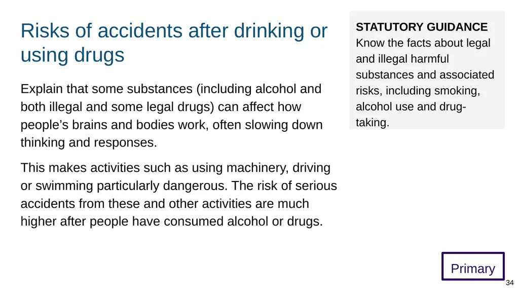 Teaching about drugs, alcohol and tobacco Part of: - slide 34 of 90