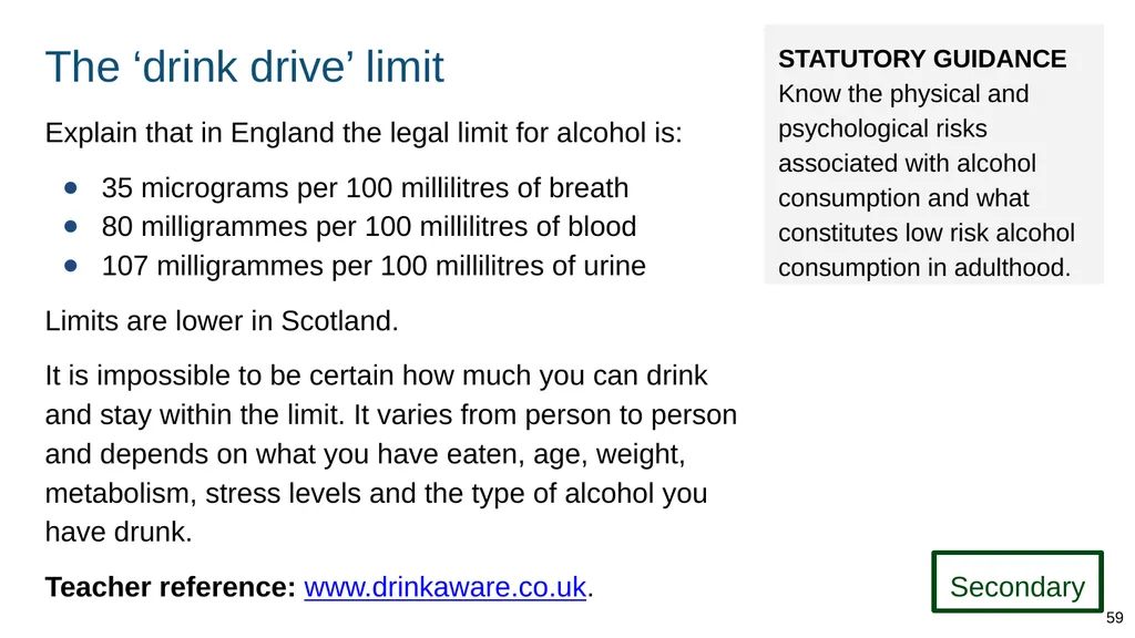 Teaching about drugs, alcohol and tobacco Part of: - slide 59 of 90