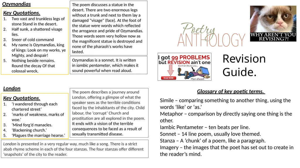Ozymandias London Key Quotations. Two vast and - slide 1 of 5