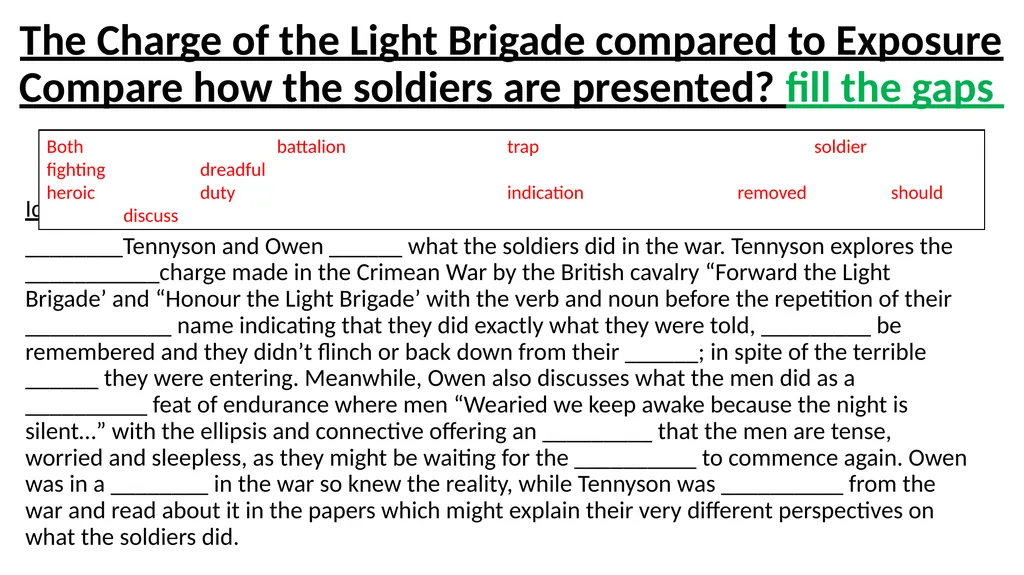 The Charge of The Light Brigade – fill the gaps - slide 9 of 36