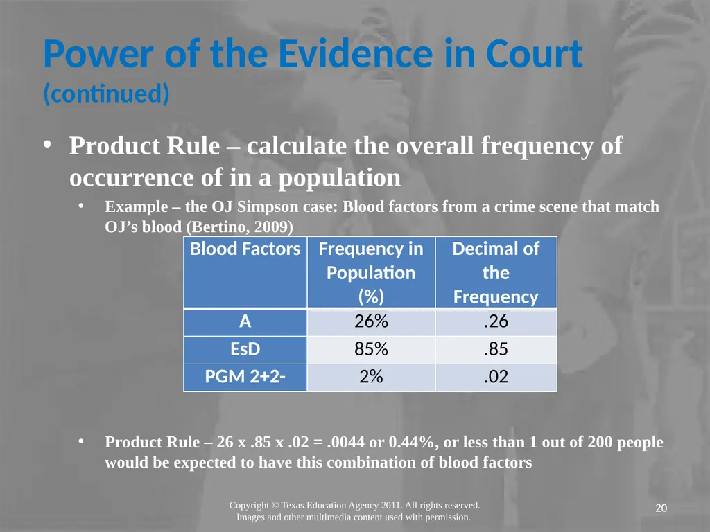 Legal Systems Forensic Science Copyright and Terms - slide 20 of 38