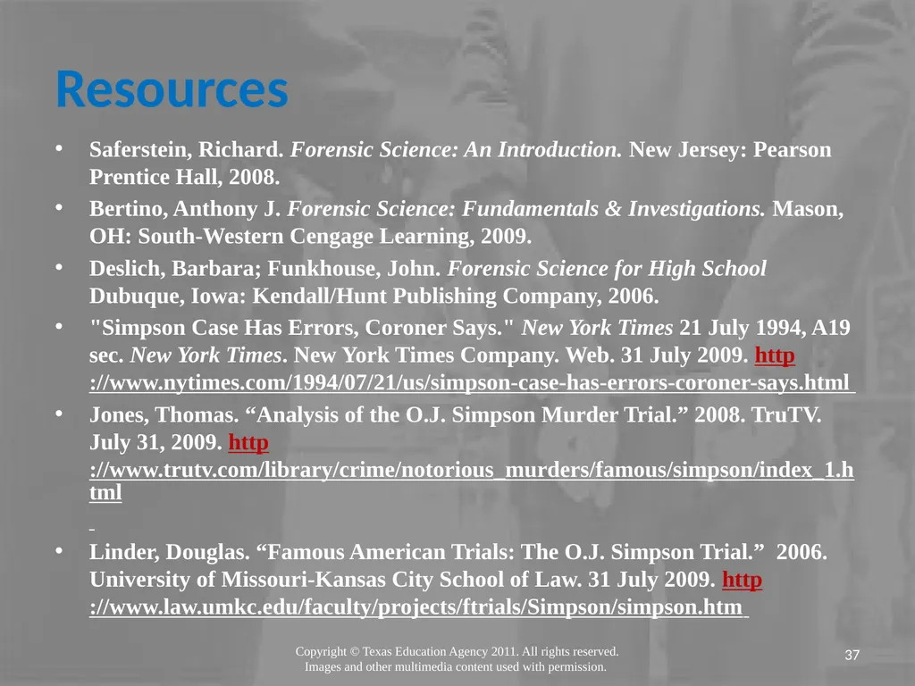 Legal Systems Forensic Science Copyright and Terms - slide 37 of 38
