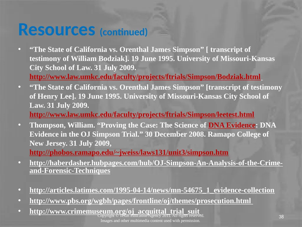 Legal Systems Forensic Science Copyright and Terms - slide 38 of 38