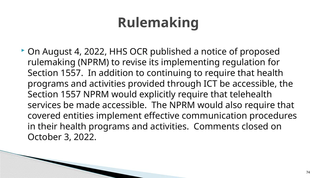 Accessible Information and Effective Communication - slide 74 of 85