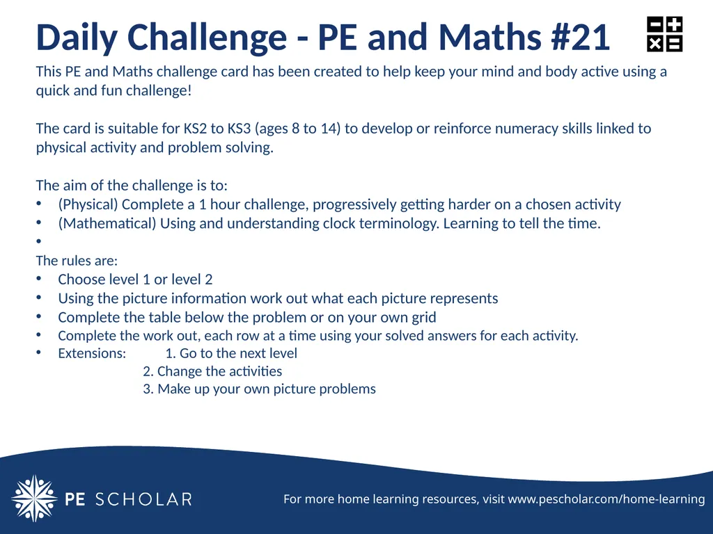 Daily Challenge - PE and Maths #21 This PE and