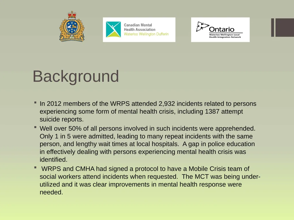 Waterloo Region Specialized Crisis Team Project: - slide 5 of 30