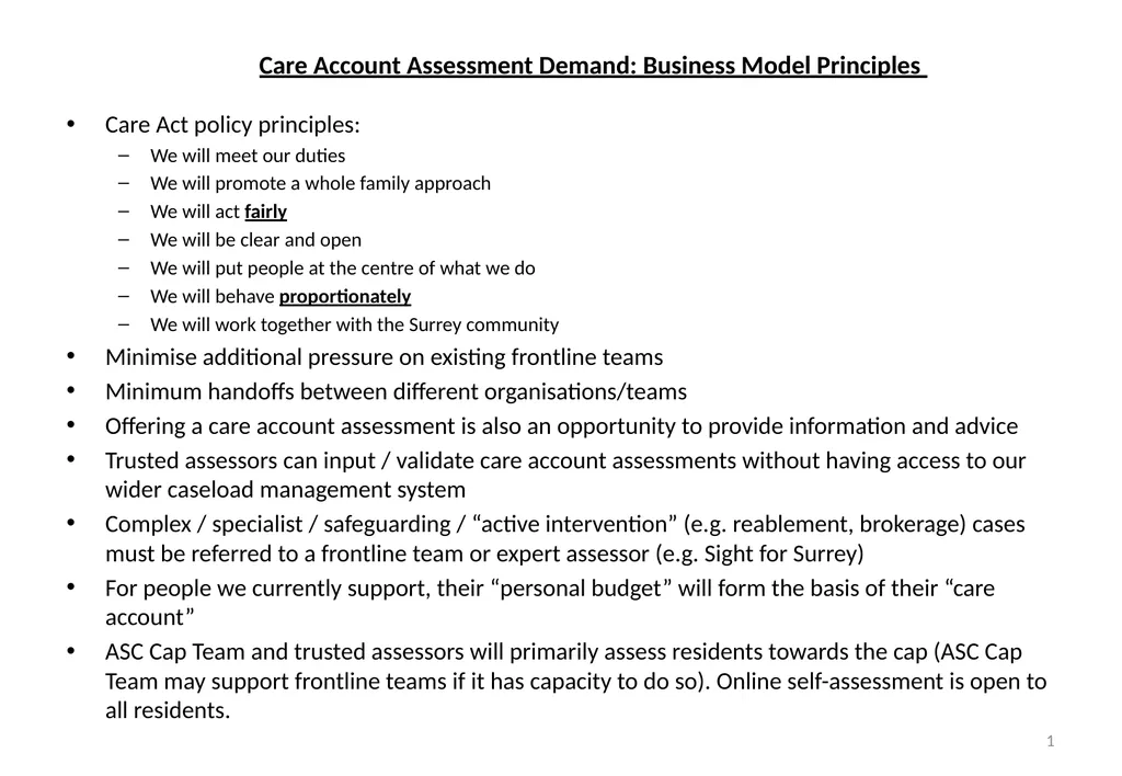 Care Act policy principles: We will meet our - slide 1 of 5