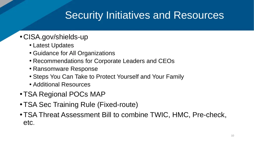 TSA Update David Cooper Surface Policy Division - slide 10 of 12