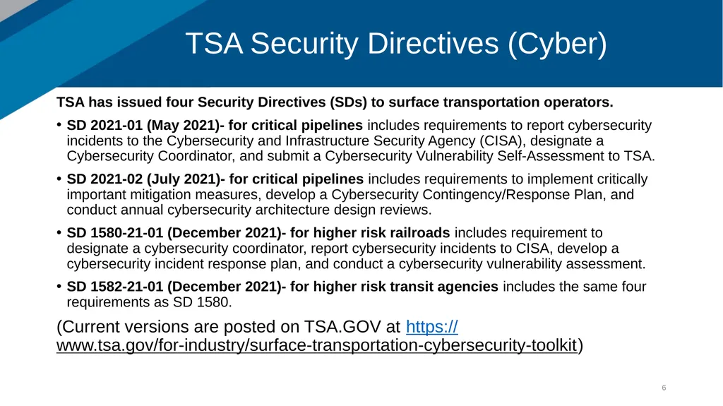TSA Update David Cooper Surface Policy Division - slide 6 of 12
